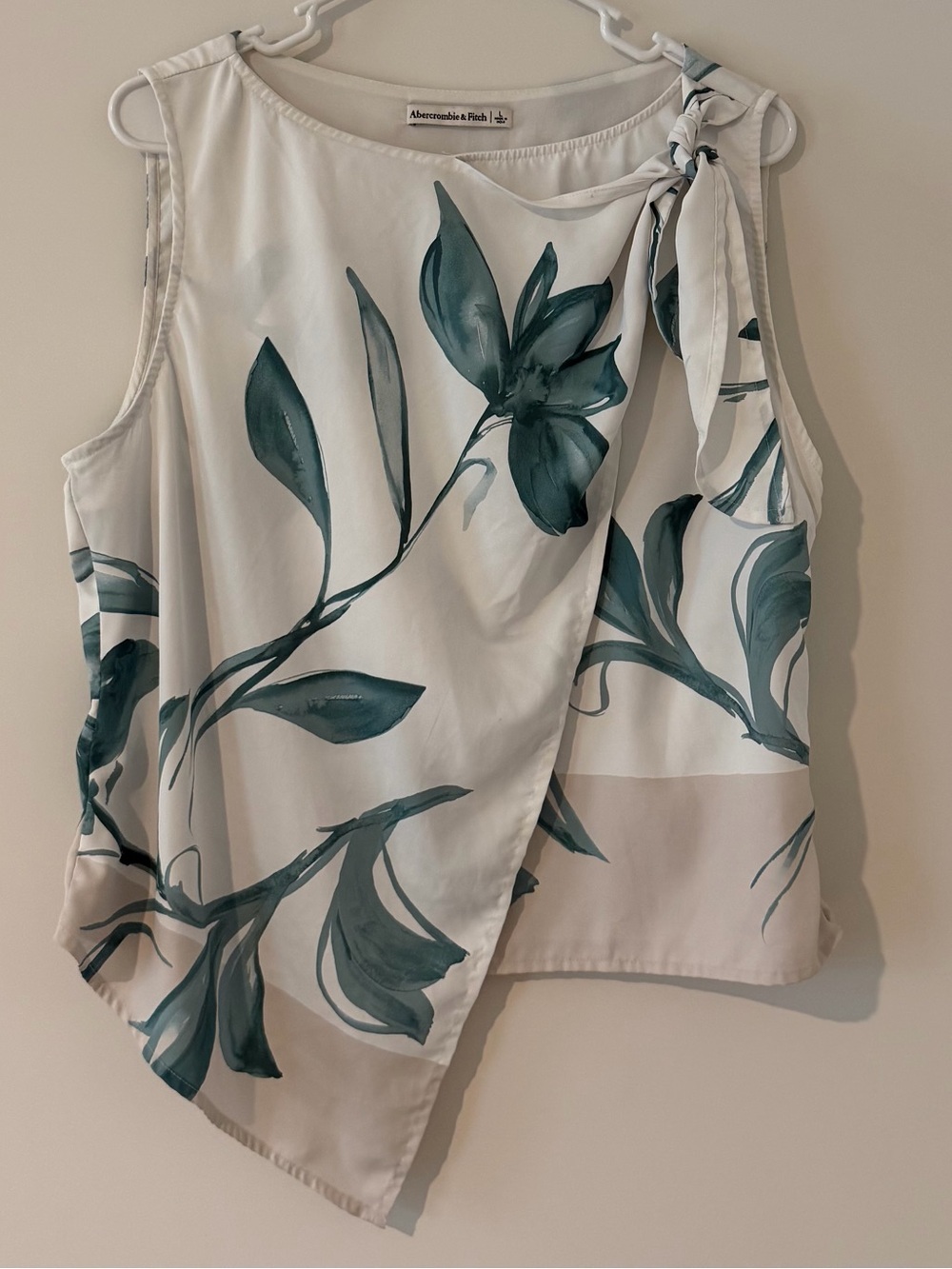 Abercrombie & Fitch Teal Floral Knotted Scarf Top Women’s Large - Picture 2 of 5